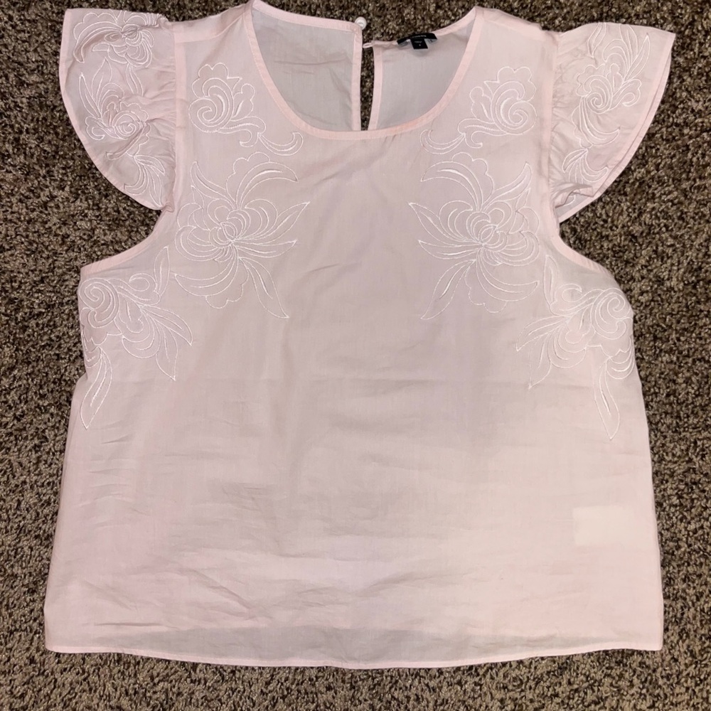 Women’s Light Pink Express Blouse with Embroidery and Flutter Sleeves